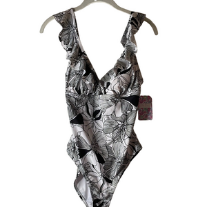 NWT STELLA PARKER Black and White Floral Swimsuit SIZE M